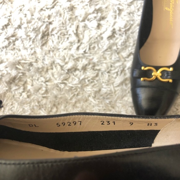 Salvatore Ferragamo Black Leather Block Heel Flats - Picture 5 of 7